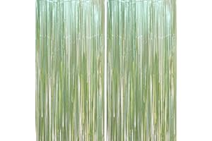 Voircoloria 2 Pack Light Green Foil Fringe Backdrop Curtains, Tinsel Streamers Party Decorations, Fringe Backdrop, Door Shimm