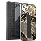 ENCASED Finger Loop Case Designed for iPhone 14 Plus Case with Hand Strap Phone Holder and Screen Protector (Black/Gold Marble)