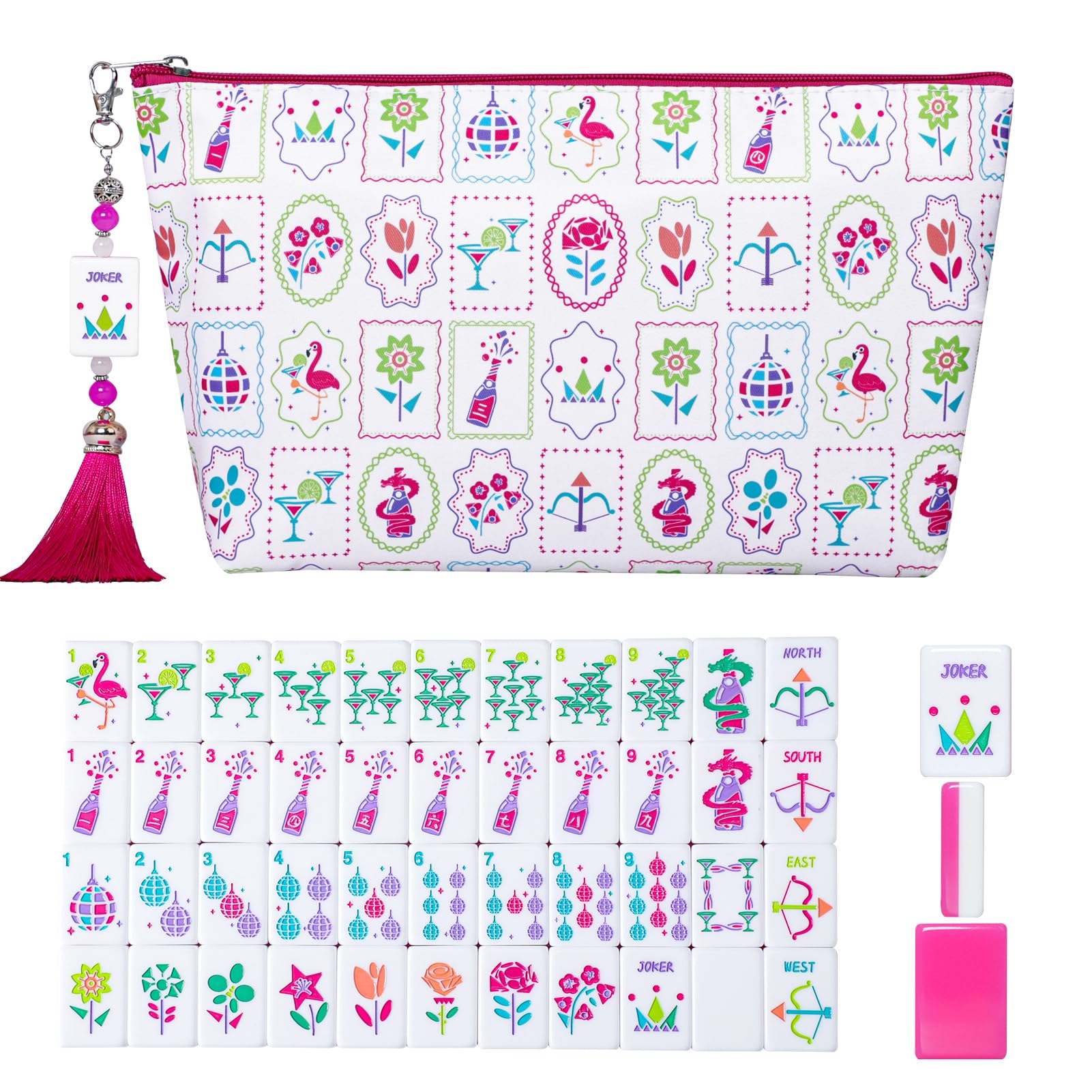 Photo 1 of 160 Acrylic American Mahjong Game Set with Carrying Bag and Accessories, 1.41’’ Mahjong Tile Set