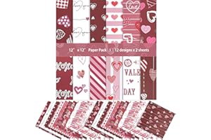 WISHTA 24Sheet Valentine's Day Scrapbook Paper Set, Double-sided 11.81x11.81inch Decorative Heart Love Cardstock Paper for Card Making Craft Scrapbooking Journal Gift Decoration Supplies(G-Valentines)