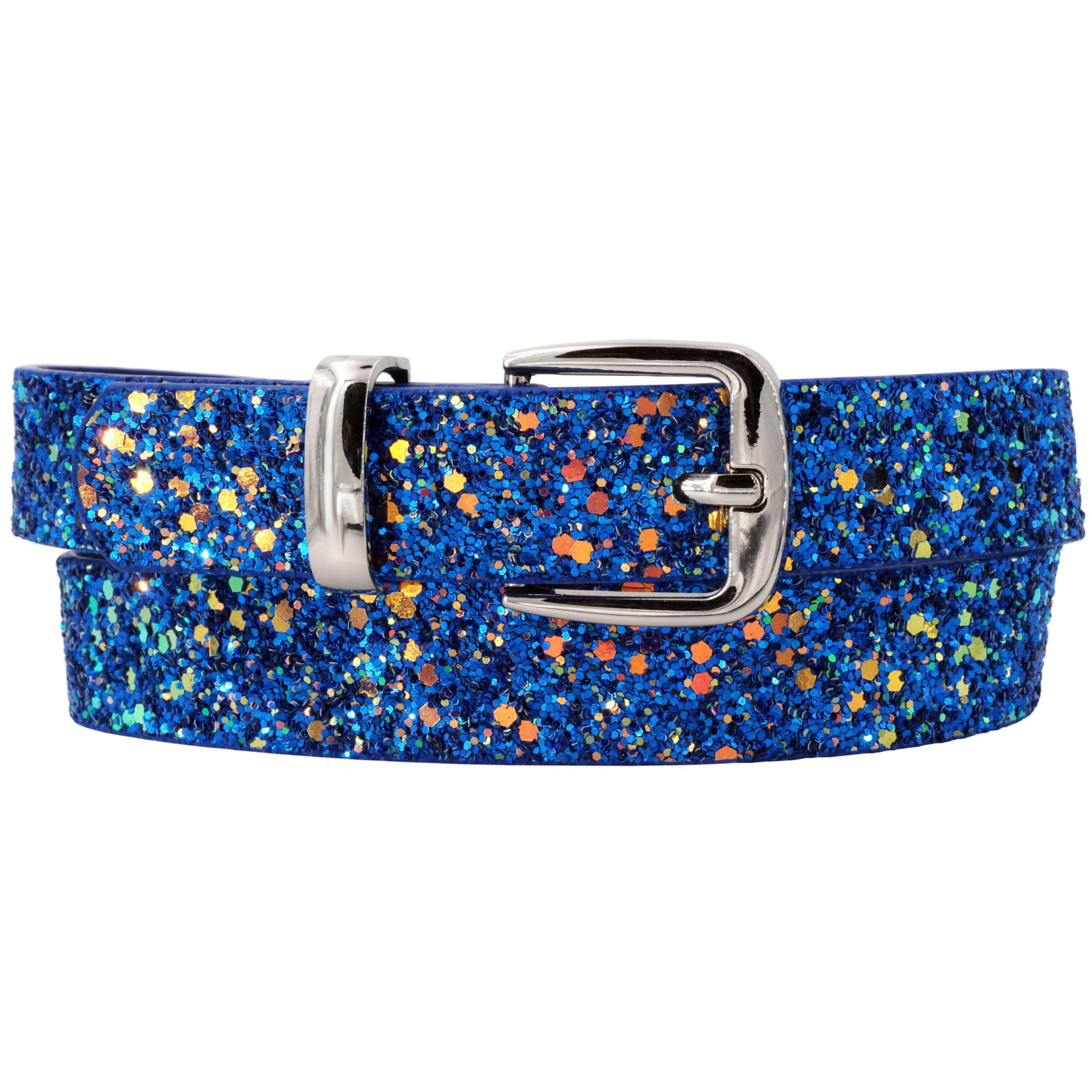 Eanago Glitter Children's Belt 'Ice Crystal' for Girls (Nursery and Primary School Children, 5-9 Years, Hip Circumference 57-72 cm), Belt Size 65 cm, blue, 65 cm