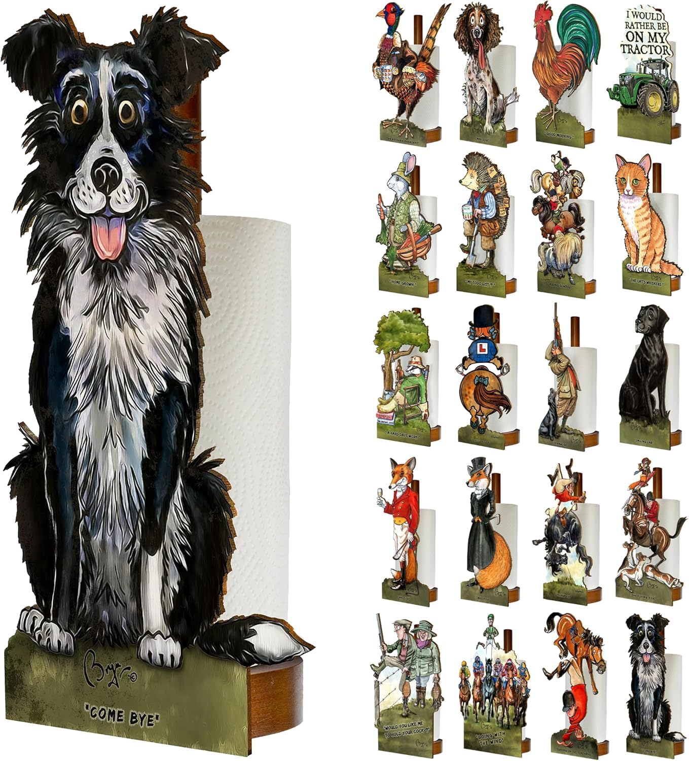 Looprints Fun Toilet Roll Storage & Kitchen Towel Holder Wooden Stand | Novelty Kitchen & Bathroom Decor & Accessories | Bryn Parry Border Collie | A Great Country & New Home Gift For Farm Dog Owners. — image 1