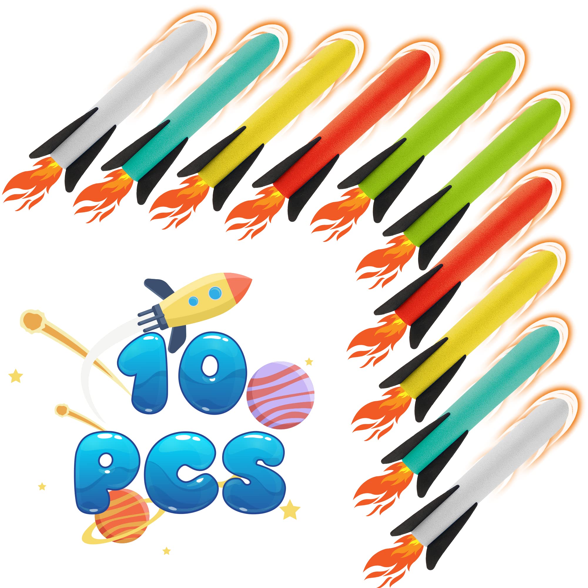 Rocket Refill Pack, 10 PCS Spare Rockets Toys, Garden Outdoor Toys, Rocket Launcher for Kids, Gifts for Boys Girls Age 3 4 5 6 7 8+