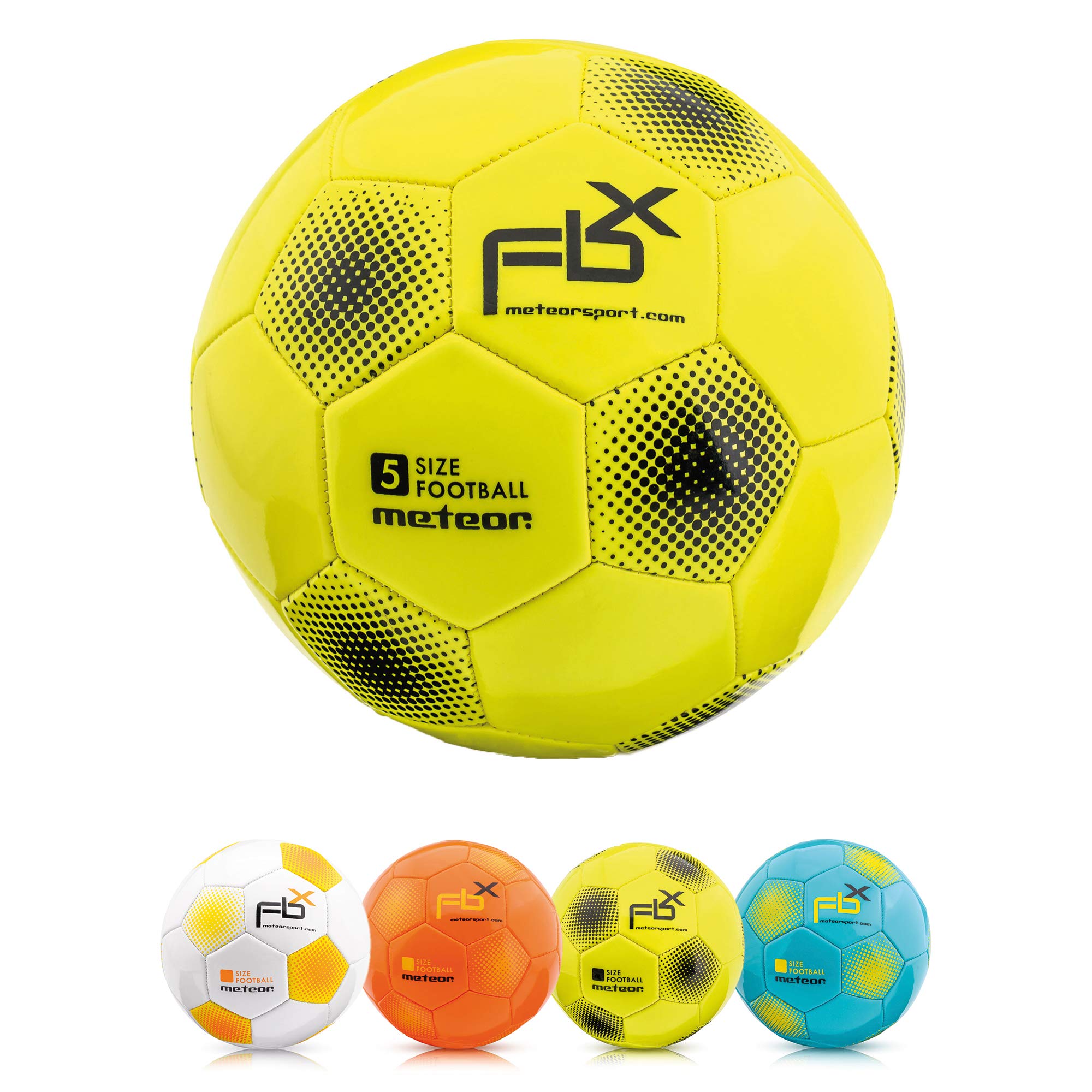 meteor - Football for Kids, Women & Men – Durable Machine-Stitched 32 Panels – Soft Non-Slip Rubber Ball for Indoor Training & Outdoor Matches – Latex Bladder & Butyl Valve - Size 5 - Neon Yellow