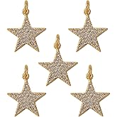 COGCHARGER 5 Pcs Cubic Zirconia Star Charms Pendants Brass Micro Pave Clear Cubic Zirconia Charms for Jewelry Necklace Bracelet Earring Making