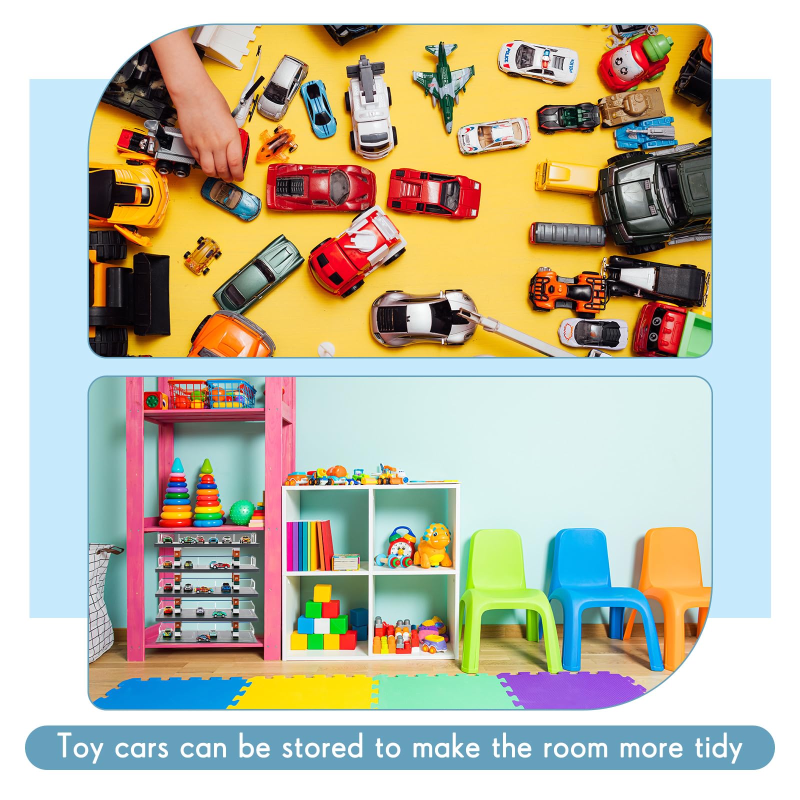 Seenelling Storage Display Garage for Hot Diecast Wheels Toy Car Parking Garage Diorama Freestanding Storage Display Case for 1/64 Scale Diecast with 5 Levels 30 Spots Maximum 50 Cars