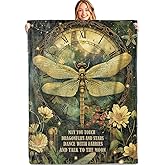 MIEPOS Mystical Dragonfly Fairy Throw Blanket, 50x60in, Soft, Lightweight Flannel,Celestial Vintage Clock, Yellow Flower Inspirational Quote Blankets, Gifts for Women, for Home Living Room Decor