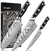 Damascus Knife Set 3 PCS: Japanese Kitchen Knives with VG10 Steel Core, Ultra-Sharp Professional Chef Knife Set, Full Tang G10 Handle, NSF Food-Safe, Elegant Box for Men Him Husband