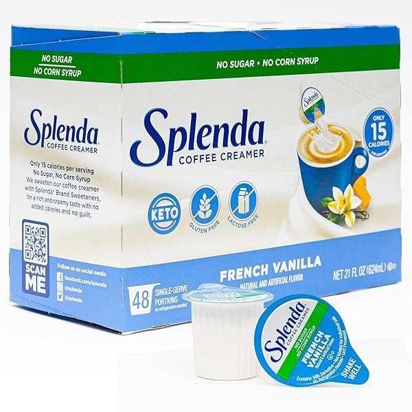 SPLENDA SINGLE SERVE COFFEE CREAMER CUPS, SUGAR FREE FRENCH VANILLA, 48 COUNT