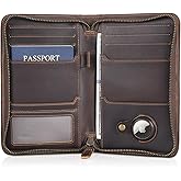 Polare Full Grain Leather Passport Holder Cover Case for Men RFID Blocking Travel Wallet Holds 4 Passports (Dark Brown with AirTag Slot)