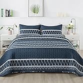 Andency Navy California King Quilt Set, 3 Pieces Boho Lightweight Soft Striped Cal King Bedspread for All Season (112"x104"), Printed Bohemian Microfiber Reversible Coverlet Comforter Sets