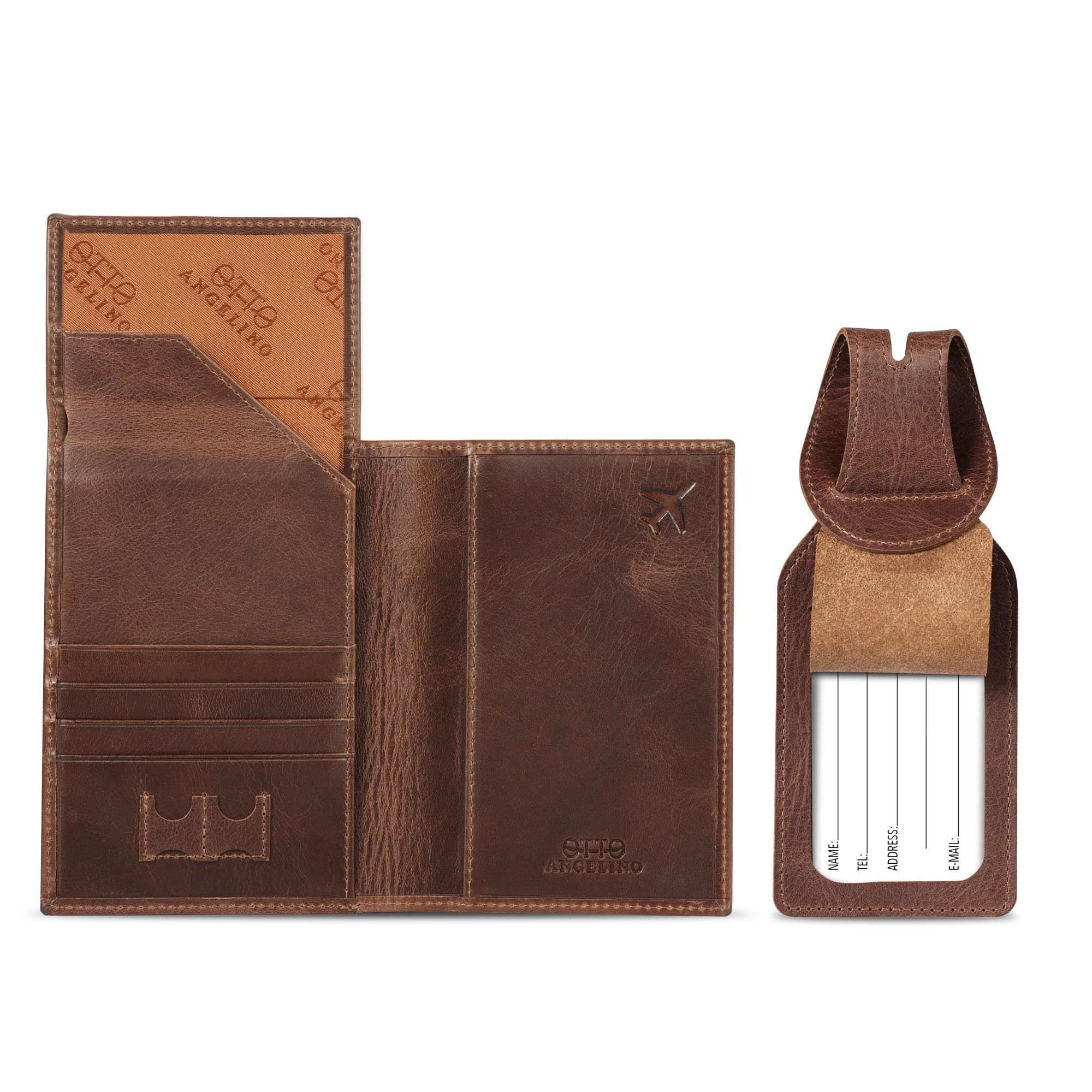 Otto Angelino Real Leather Passport Wallet - RFID Blocking with Ticket Slot and Baggage Tags
