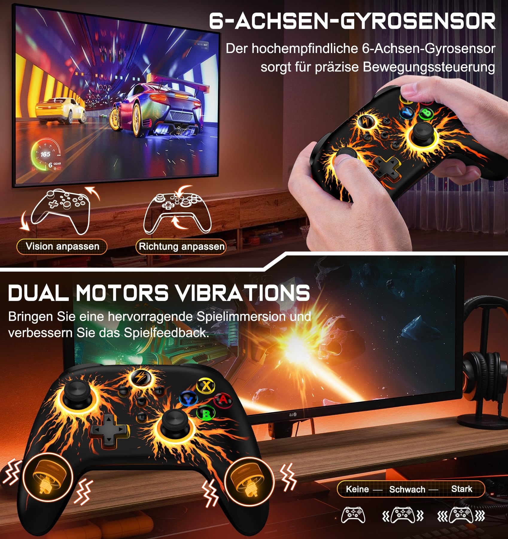 ALEEMTRY Switch Controller-Wireless Switch Pro Controller mit Cooles RGB Aussehen/Programmierbare/Turbo/Aufwachfunktion/1000mAh Akku für Switch/Lite/OLED, Kompatibel mit Android/IOS/PC-Spiele 6