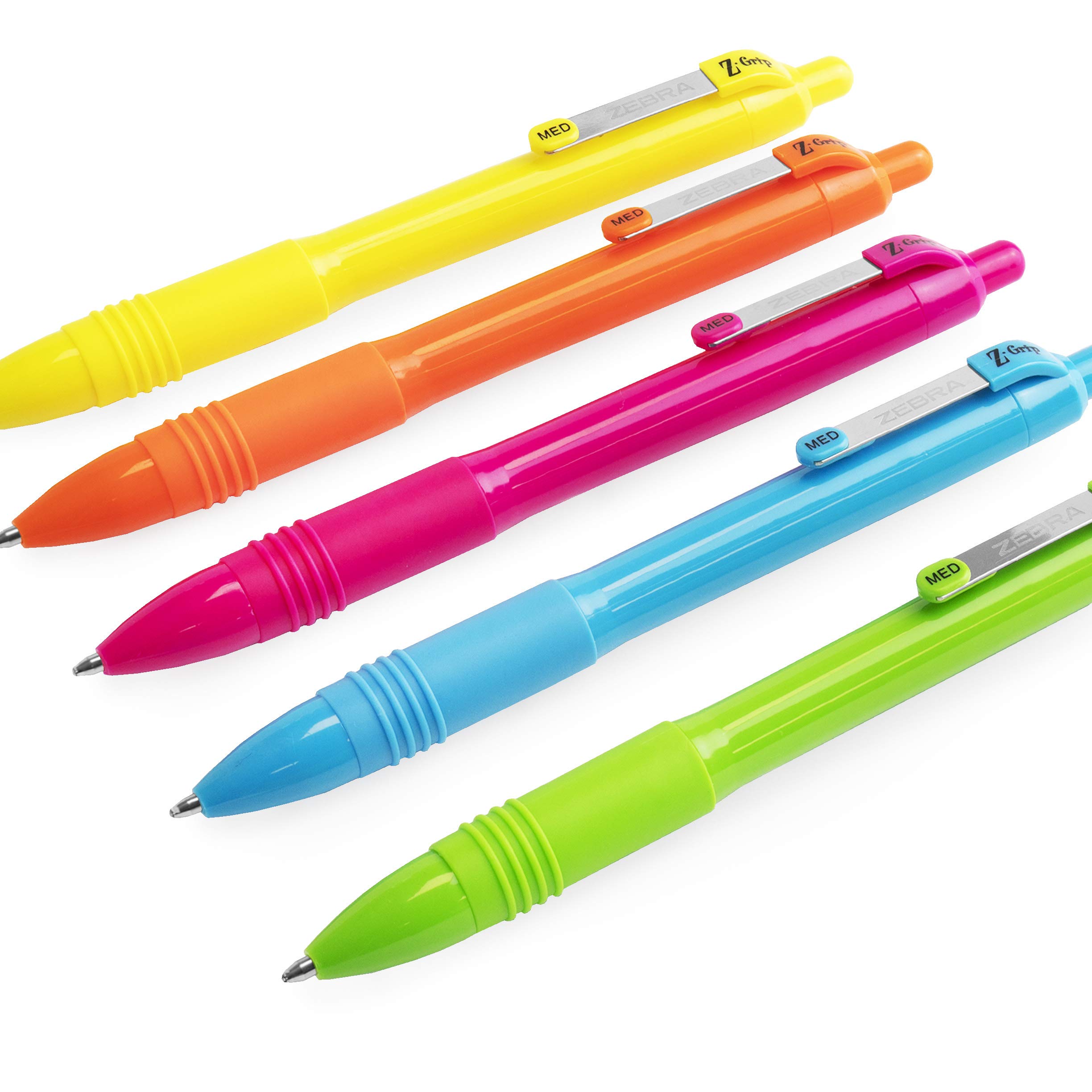 Zebra Z-Grip Smooth Ballpoint Pen - 1.0mm - Black Ink - 1 of Each Neon Barrel - Pack of 5