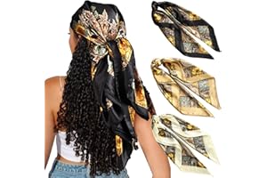 CHLINS 35" Satin Square Hair Scarf Bandanas 3Pcs Large Silk Head Scarves Lightweight Satin Hair Kerchief Sleeping Hair Wraps