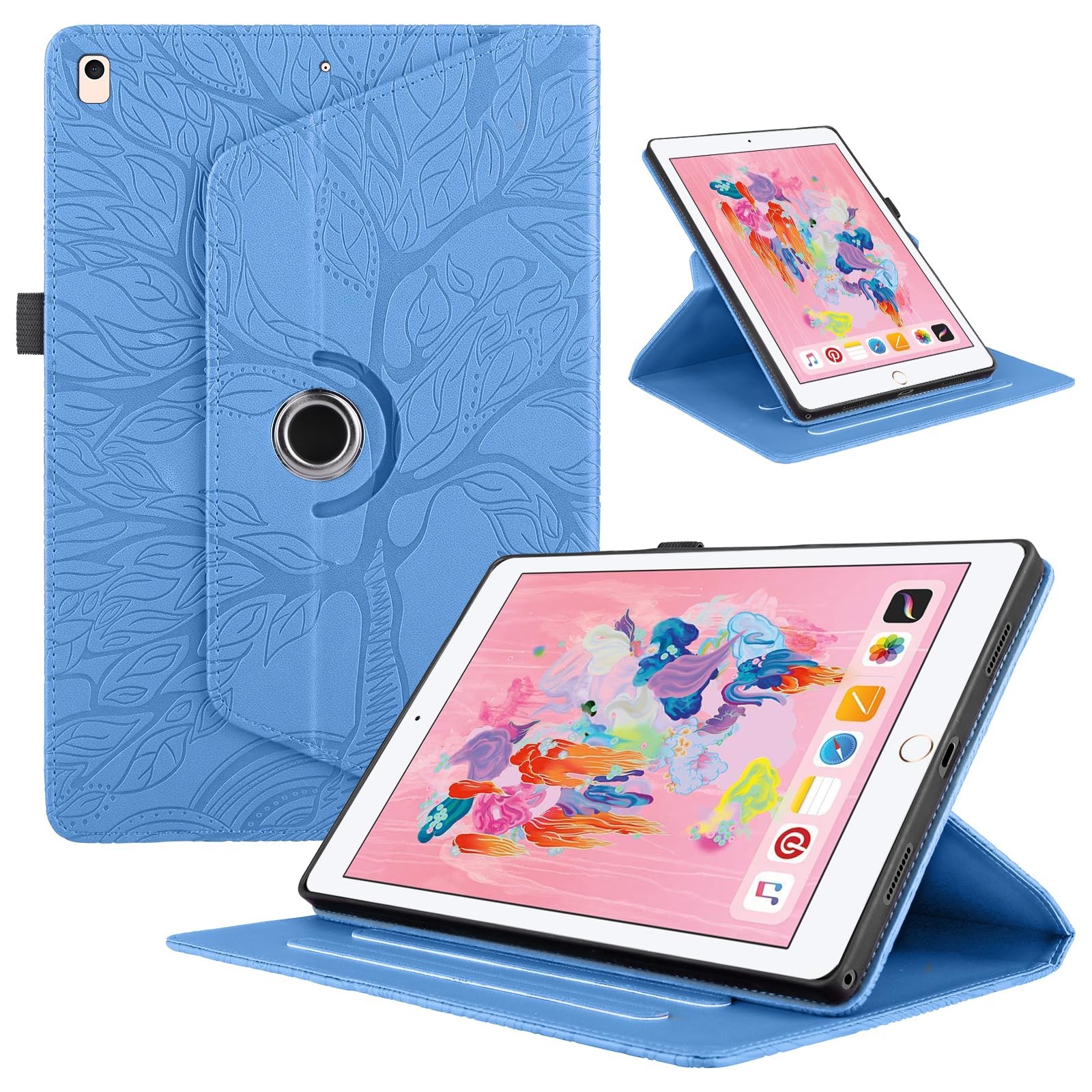 TEDTIKJT Rotating Case for iPad 9th Generation (2021)/ 8th Generation (2020)/ 7th Gen (2019) 10.2 Inch PU Leather 360 Degree Rotating Stand Protective Cover with Auto Sleep Wake Tablet Case, Blue