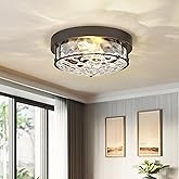 Cargifak 12-Inch Flush Mount Ceiling Light, Modern Farmhouse Style with Hammered Glass Shade, Oil Rubbed Bronze Finish, Ideal