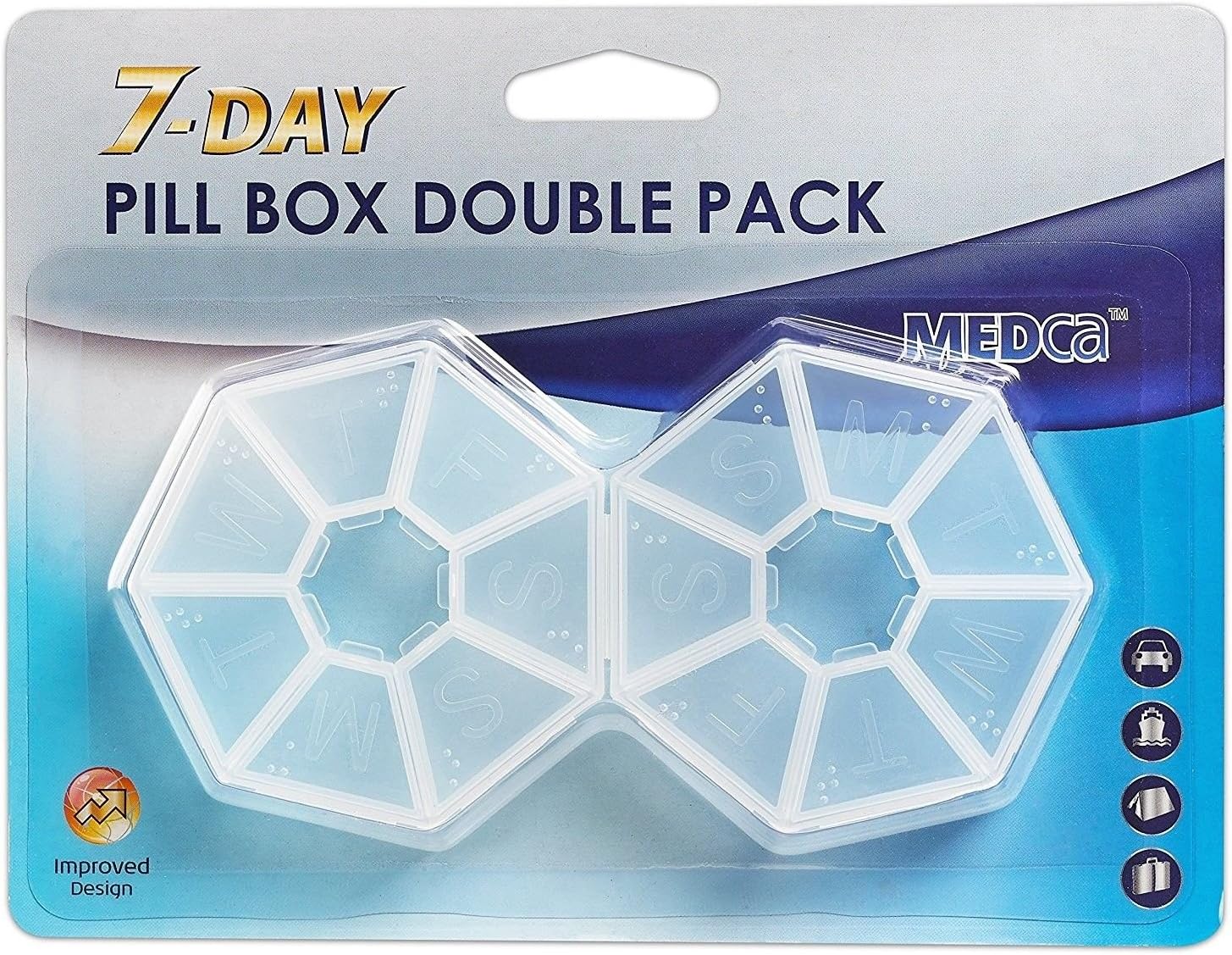MEDca Weekly Pill Organizer Clear 7-Sided Pill Reminder, Round Shaped Pack of 2, 2 Count (Pack of 1) - Image 3