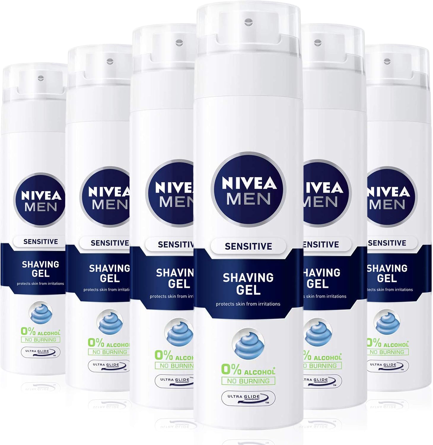 NIVEA MEN Sensitive Shaving Gel Pack of 6 (6 x 200ml) for Sensitive Skin for Men for Irritated and Dry Skin with Chamomile