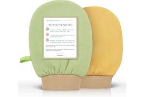 Sawnfay Exfoliating Glove 2 pcs, Exfoliating Mitt for Bath and Shower, 100% Vegan Viscose exfoliating body scrubber, Dead Skin Remover & Body Scrubber Exfoliator, (Beige&Green)