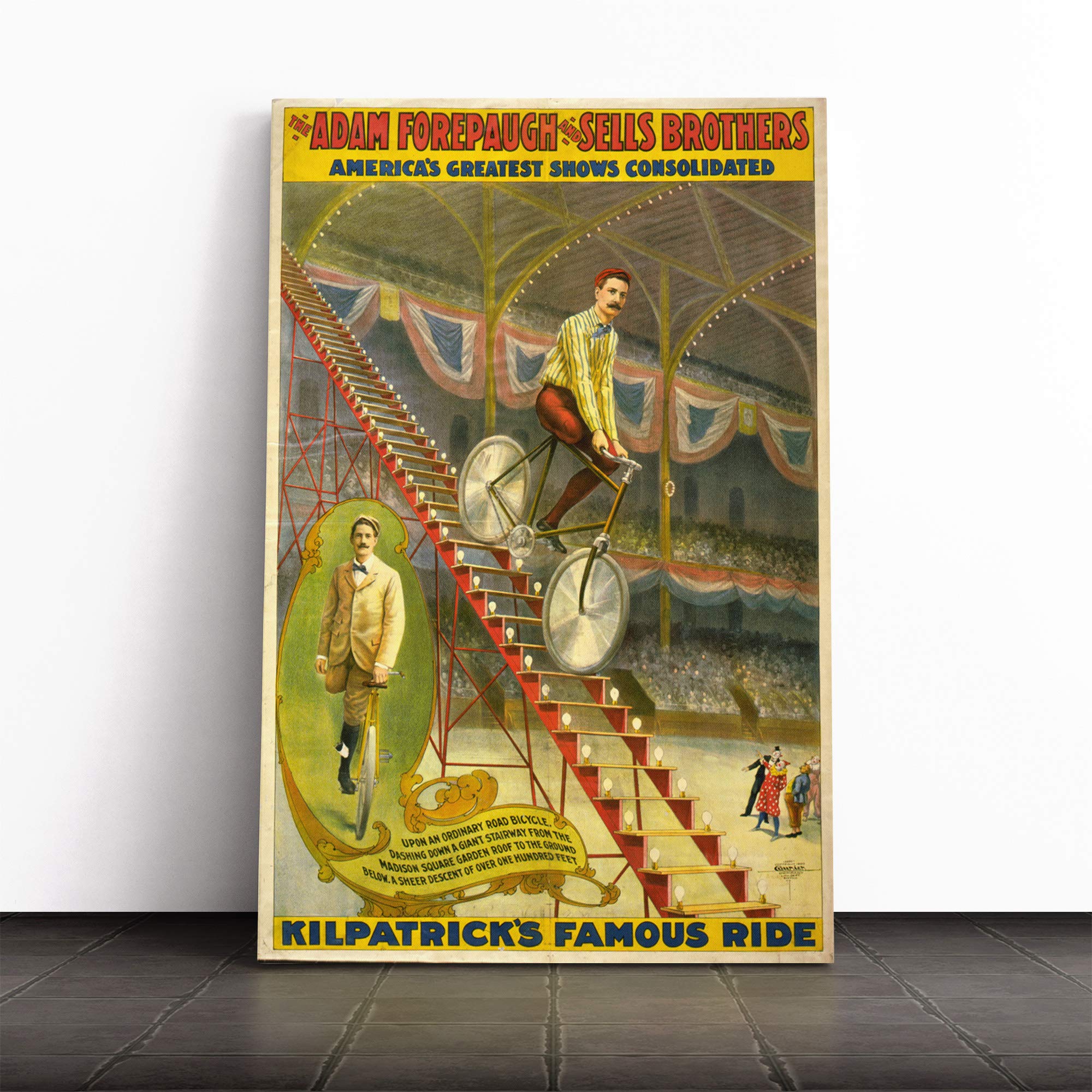 Circus Poster (1) Canvas Print | Gallery Wrapped 30mm Frame Wall Art | 20x14 inches | Ready to Hang | Retro Picture | Living Room Bedroom Lounge Office