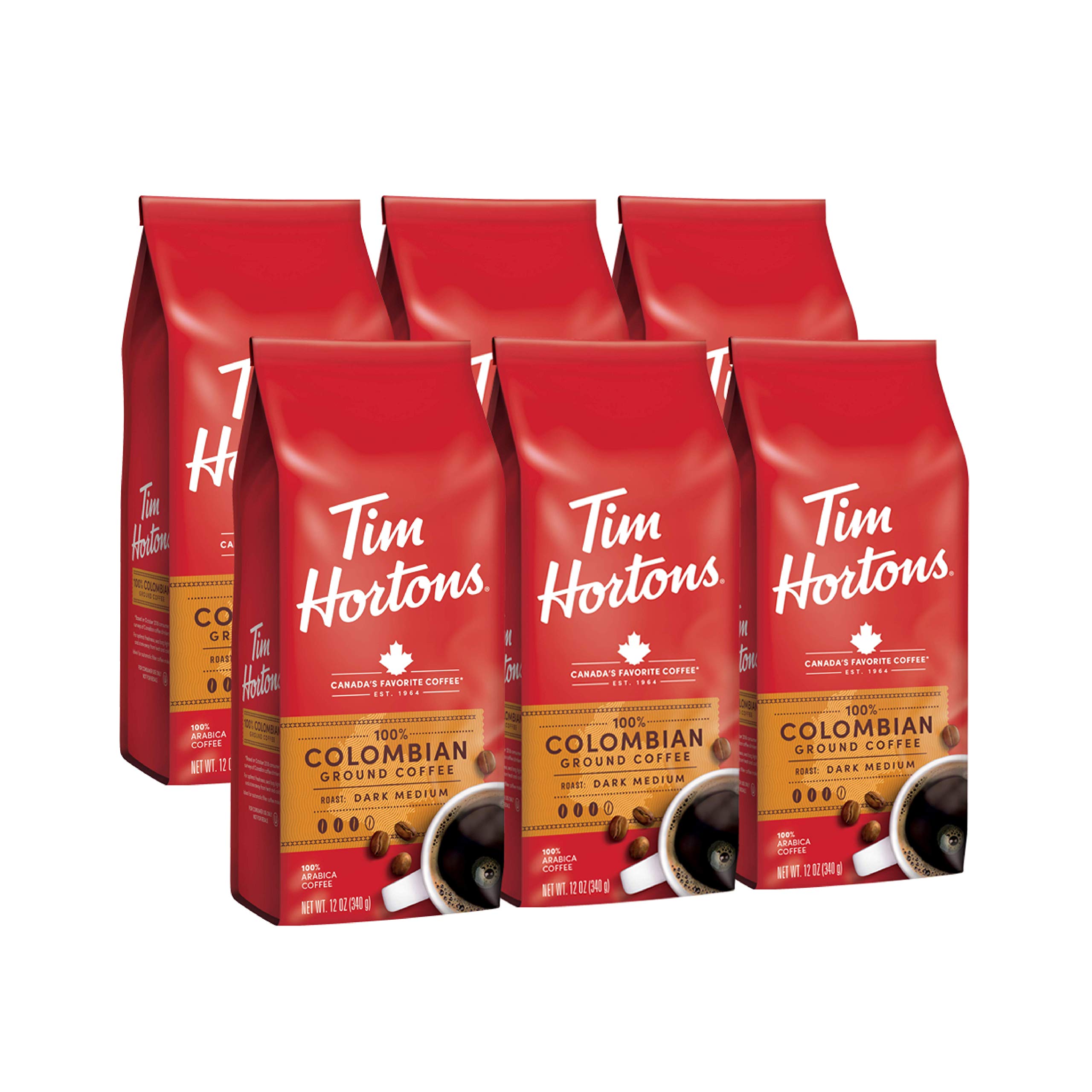 Photo 1 of ***EXP 02/26***Tim Hortons Colombian, Medium-Dark Roast Ground Coffee, Perfectly Balanced, Always Smooth, Made with 100% Arabica Beans, 12 Ounce (Pack of 6)