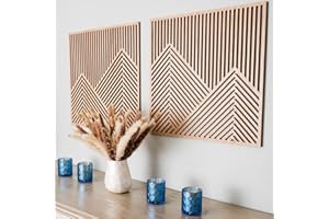 SnugLife 2 Pcs Wood Mountain Wall Art - Modern Wooden Panel Mountain Wall Decor, Decorative Forest Nature Abstract Line Minimalist Wall Art for Living Room Bedroom Farmhouse - Large 23.5”x23.5”