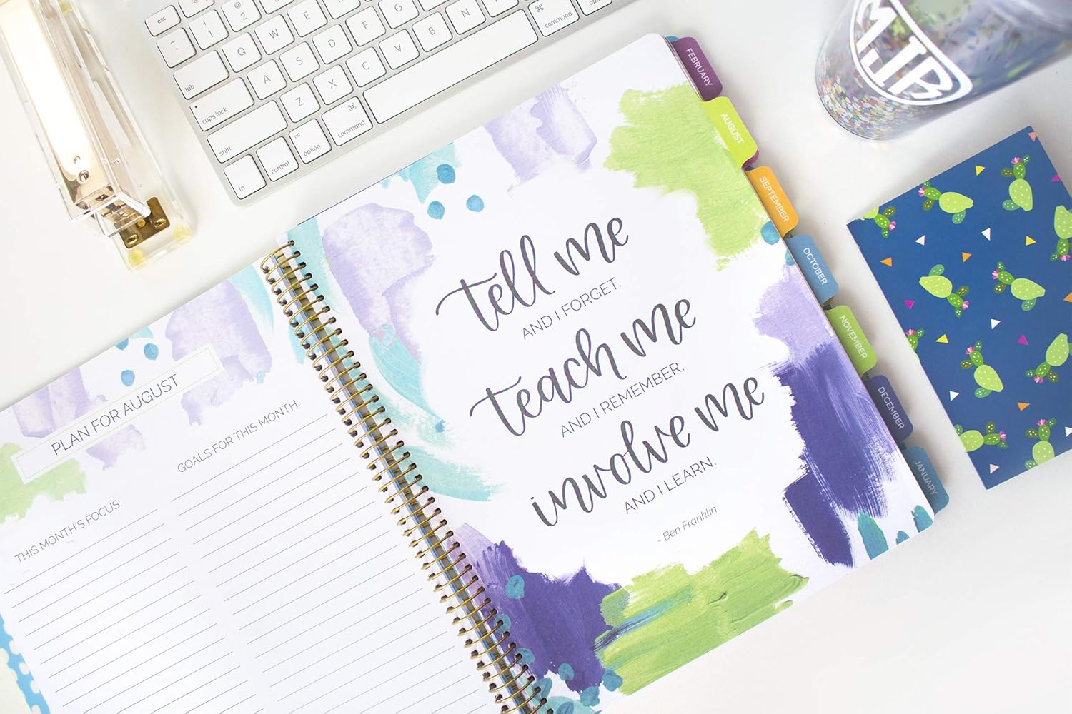 bloom daily planners Undated Academic Year Teacher Planner - Lesson Plan Calendar Book - 9" x 11" - Watercolor Floral : Office Products