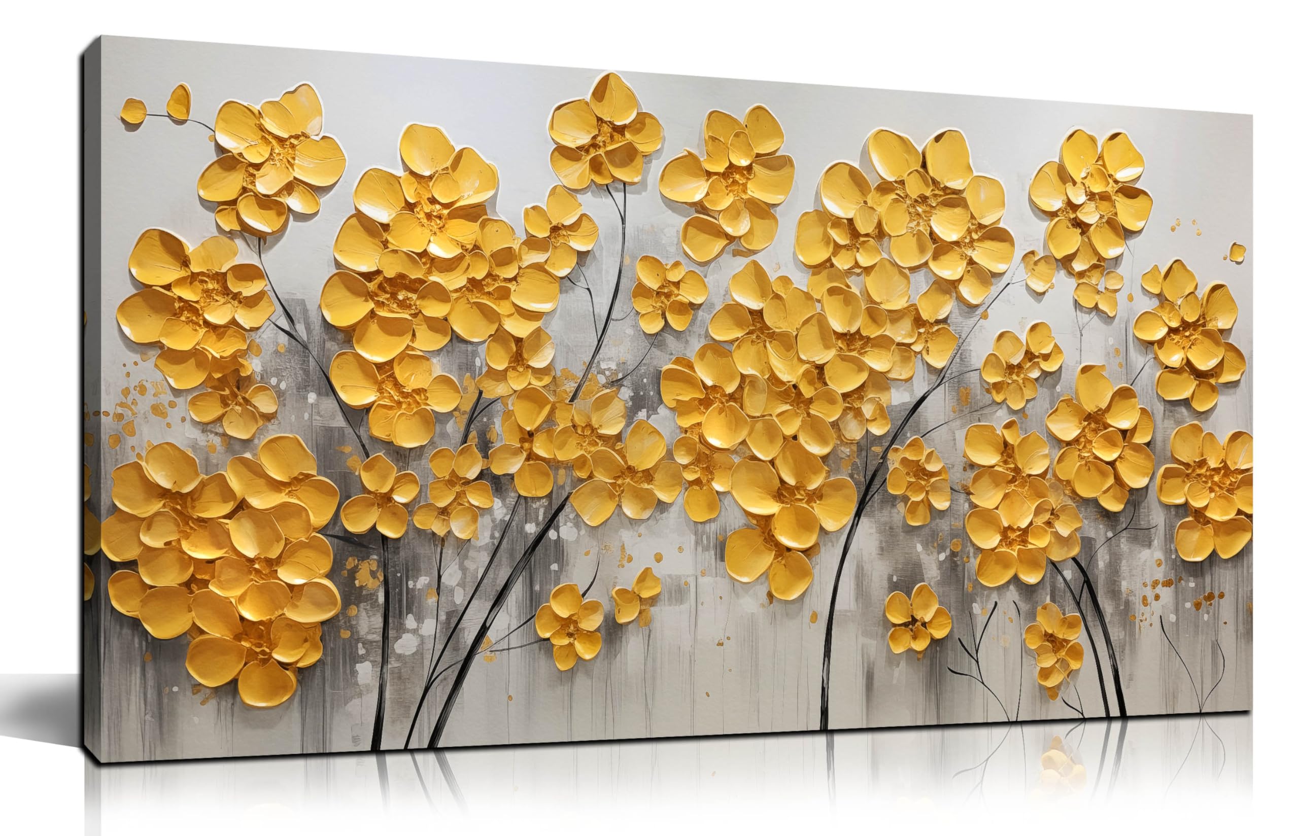 SKYRISE Abstract Gold Yellow Floral/Flower Wall Art Decor for Living ...