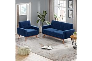 HUIMO Living Room Set, Button Tufted Living Room Furniture Sets, Upholstered Modern Couch Set with Solid Frame, Deep Seat Sofa Set for Living Room, Office (Dark Blue, 2 Piece Set-loveseat+Chair)