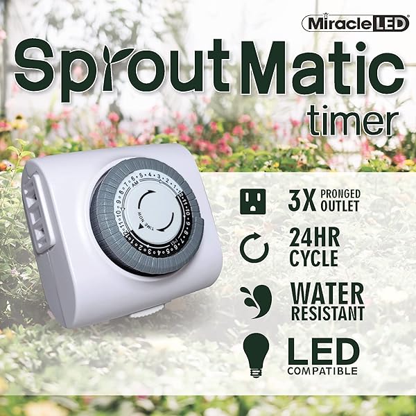 MIRACLE LED 2-TIME ZONE HYDROPONICS INDOOR GROWING SYSTEM – INCLUDES 8 MULTI-PLANT FULL SPECTRUM 150W REPLACEMENT GROW LIGHTS & 2 4-SOCKET CORDED FIXTURE WITH 2 SPROUTMATIC TIMERS