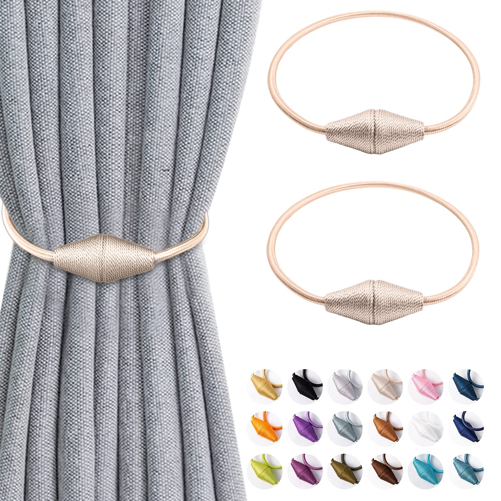 2 Pcs Magnetic Curtain Tie Backs, Conical Curtain Tiebacks Modern Simple Style Drape Tie Backs Curtain Holdbacks, Magnetic Curtain Buckle Clips for Home Hotel Office Window Drapery Decoration (Beige)