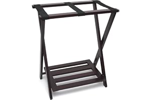Lipper International 502E Right Height Folding Luggage Rack with Bottom Shelf, Espresso Finish