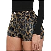 SOLY HUX Women's Cheetah Print Mini Leather Booty Shorts High Waisted Y2k Streetwear Leopard Rave Outfits