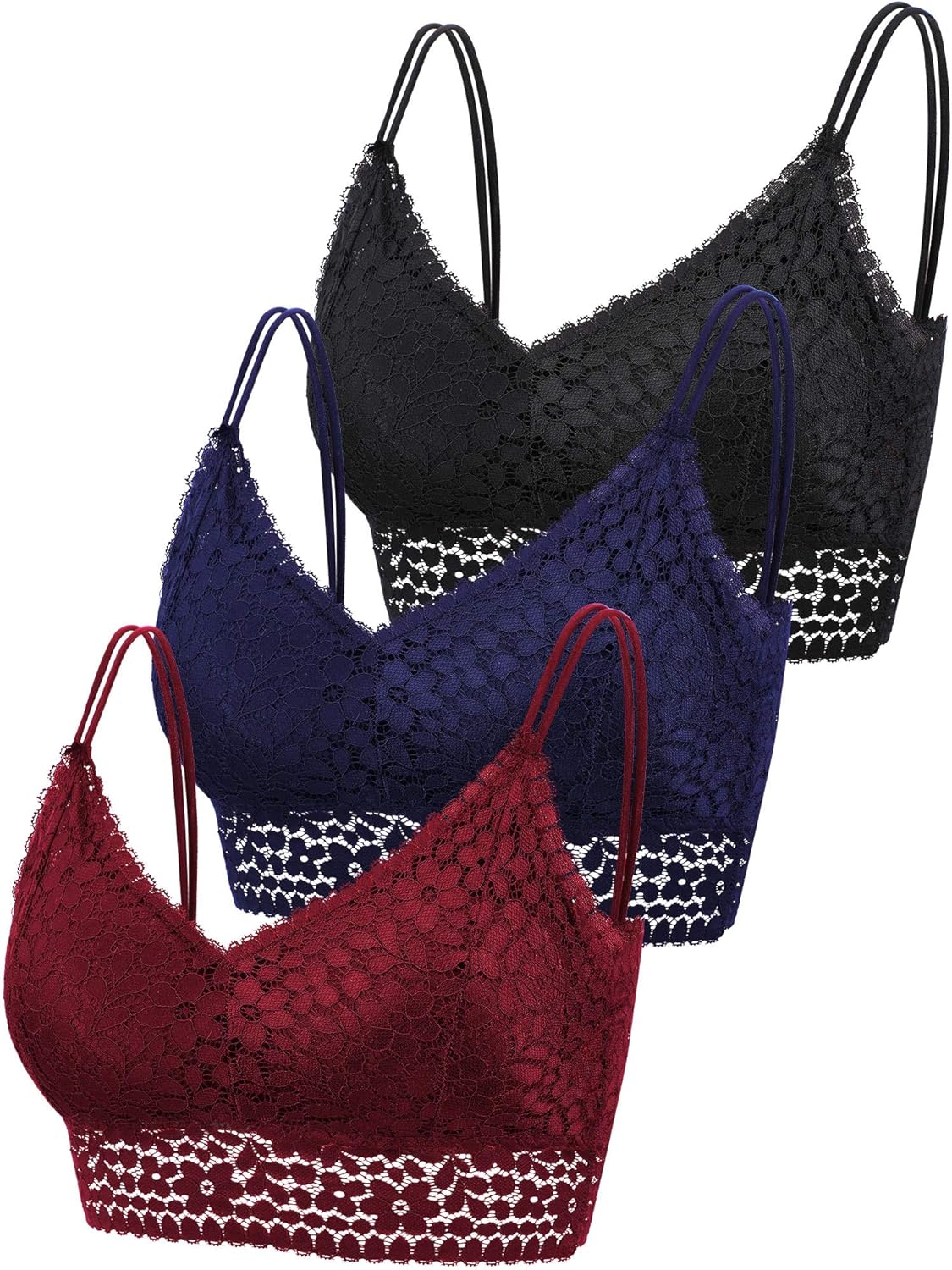 3 Pieces Lace Bra Camisole Bralette Lace Bandeau Bra Lace Top for Women Girls Sports Daily Favor