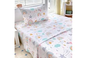 Homilay Twin Sheets Set Kids - 3 Piece Rainbow Sheets for Boys, Girls, Teens, Toddler, Easy Fit Deep Pockets, Breathable, Wrinkle-Free, Cozy Soft Cartoon Print Cute Bed Sheets