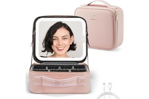 OMIRO Travel Makeup Bag with Mirror, Makeup Organizer Cosmetic Bag with Adjustable Compartment (Small,Pink)