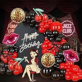 BlissBash 124Pcs Cheetah Cherry Balloon Arch Garland Kit with Black Red Lips Bow Balloons for Leopard Print Birthday Party Decorations, Girls Night Out Bachelorette Party, Kiss The Miss Goodbye