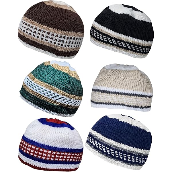 Set Of 4 Kufi Hats For Men - Muslim Prayer Skull Caps, Assorted Colors, Stretchable Taqiyah