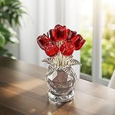 KRISININE Crystal Red Rose Flower Collectible Figurine with Base Glass Rose Figurine Decor Paperweight Gift for Women Mom(4.7 * 2.8in)