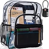 SHYLERO Clear Backpack Heavy Duty has TSA Lock, 2-WAY Zipper. PVC Transparent Backpack X-Large - H18''xW14''xD8 - Black