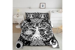 EROSEBRIDAL Tree of Life Queen Comforter Set Hippie Gothic Moth Bedding Comforters & Sets, Sun and Moon Comforter Psychedelic Galaxy Trippy Stars Quilted Comforter, Black and White Bedroom Decor Microfiber Cozy
