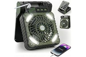 Fohil Solar Powered Camping Fan, 12000mAh Portable Tent Fan with LED Light, 4 Speeds & 3 Timers, USB Rechargeable Fan for Cam