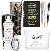 Domensi 6 Pcs Christian Gifts for Women Men 20 oz Tumbler Marble Sign Makeup Bag A6 Notepad with Ballpoints Religious Gift for Mom Godmother Sunday School Church Teacher(Black)