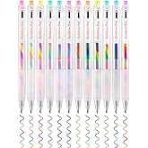 NiArt Retractable Rainbow Gel Ink Pens 12-Pack for School, Home, Office - Tri-Color Gradient Blend for Artistic Writing, Sketching, Journaling, Ergonomic Non-Slip Grip and Wide Clip for Easy Carry
