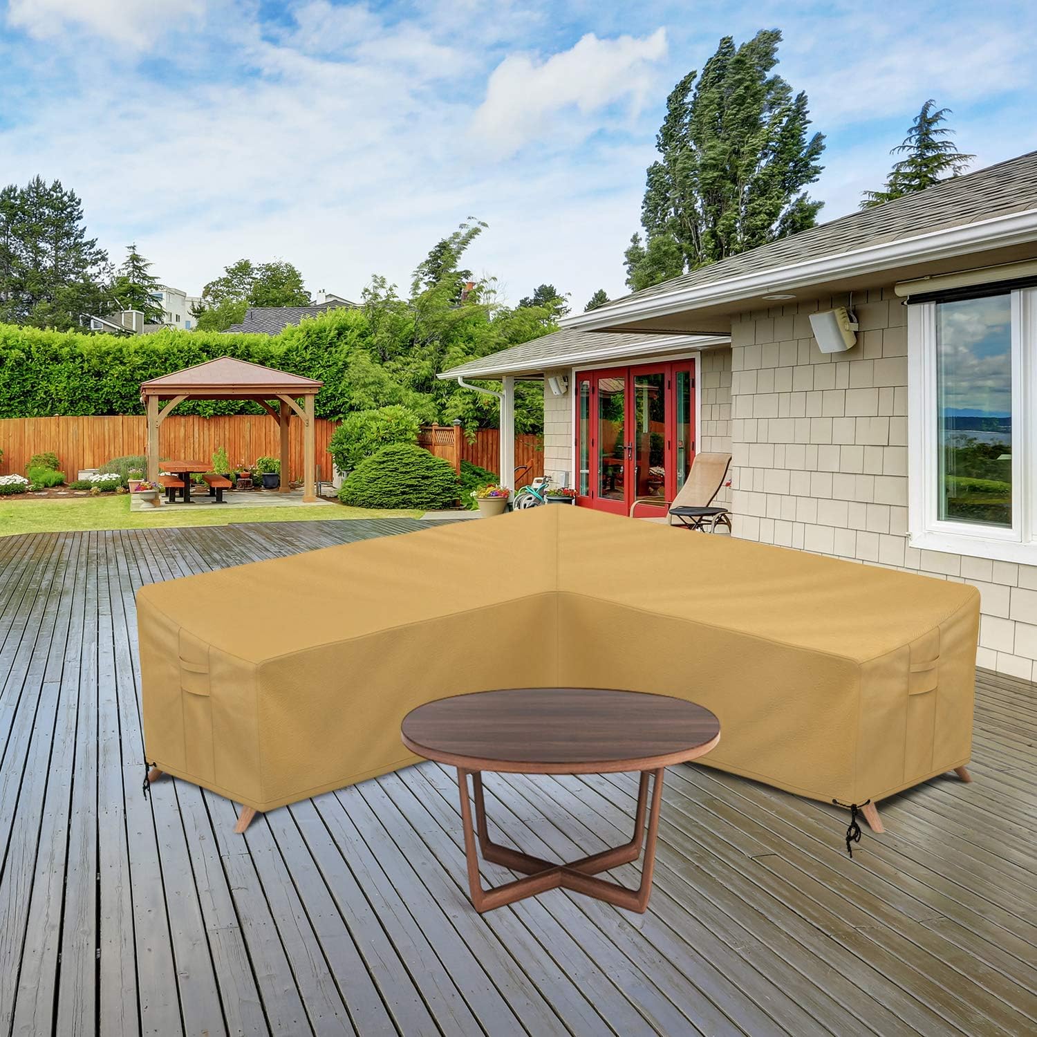 Sunkorto Patio V-Shaped Sectional Sofa Cover, Furniture Cover Garden Couch Cover Waterproof & Wear-Resistant for Outdoor : Garden & Outdoor