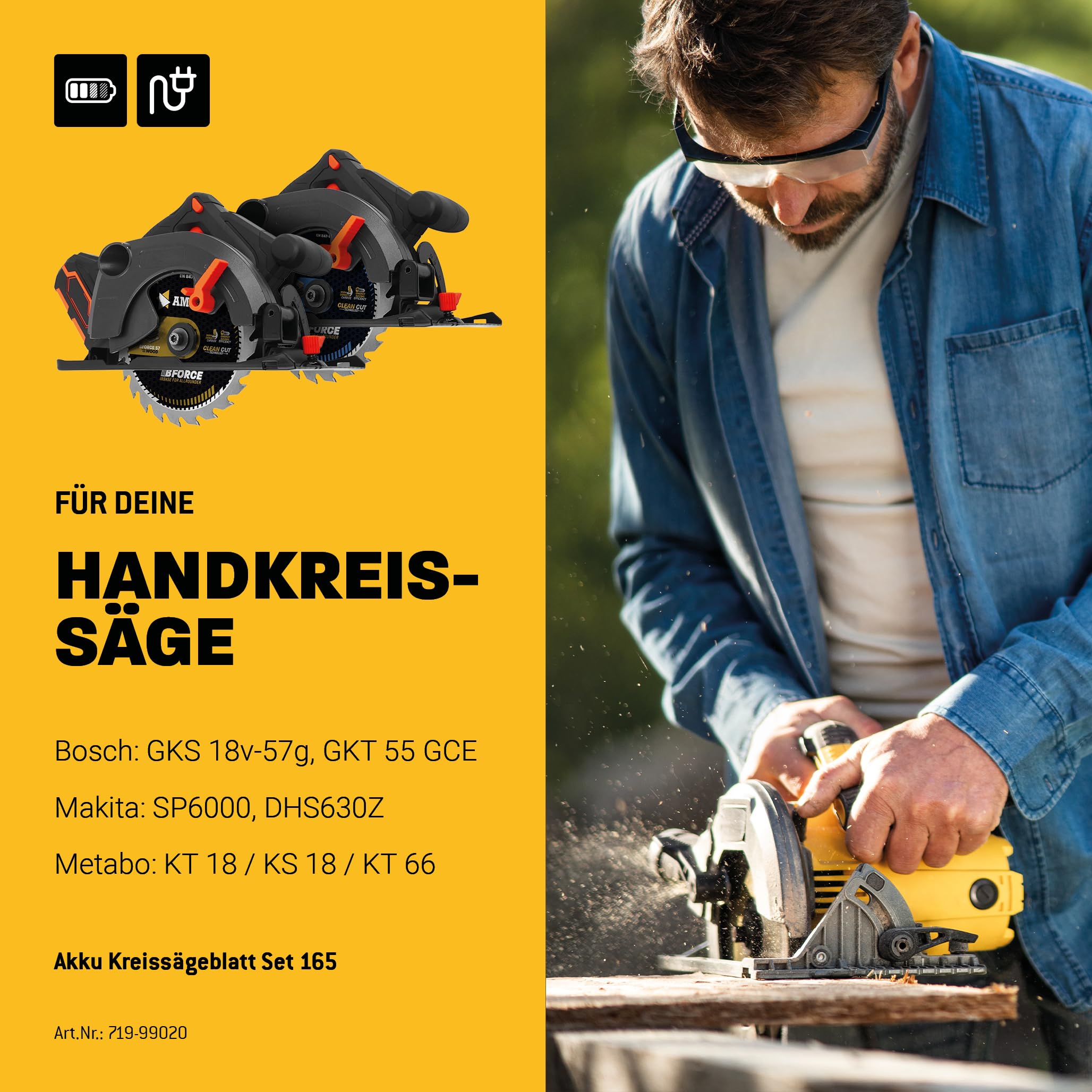 Ø165 x 20 Akku Hand- Kreissägeblatt Set passend für Bosch GKS 18v-57g, Bosch GKT 55 GCE, Makita SP6000 - AMBOSS WERKZEUGE® 165x20 Sägeblatt Sortiment 6