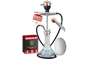 M. ROSENFELD Stainless Steel Hookah Set - Luxury 27in Glass Classic Hookah Steel One with Easy Connection Click System and Accessories, Glass Base and Big Hookah Bowl, Perfect for Home & Parties