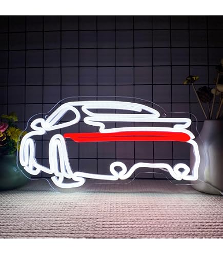 Insegna Al Neon LED WonderfulLife – Logo Auto – 30x30 Cm – Rosso/Blu – Per Garage E Bar
