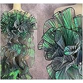 5 Yards Retro Ruffle Pleated Chiffon Trim Dress Bag Decoration Tulle Fabric Applique Craft (Gradient Change Aurora Green)